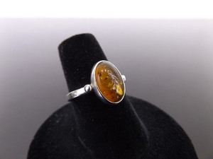 lot 35 image: .925 Sterling Silver Amber Cabochon Ring Size 7