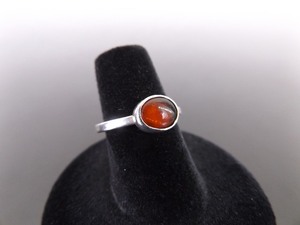 lot 37 image: .925 Sterling Silver Amber Cabochon Ring Size 5.75