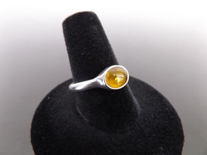 lot 38 image: .925 Sterling Silver Amber Cabochon Ring Size 8.5