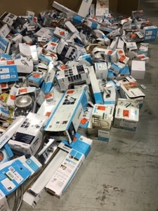 lot 9 image: Lot with assorted Moen Shower Sprayers, Head and other items open boxes some maybe missing parts original costumer returns
