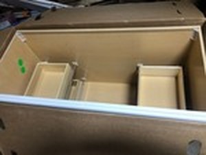 lot 106 image: Glacier Bay Hampton 48 in. W x 21 in. D x 33.5 in. H Bathroom Vanity Cabinet Only in White bottom damage