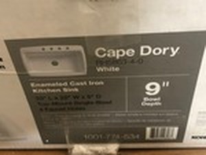 lot 109 image: KOHLER Cape Dory Drop-in Cast Iron 33 in. 4-Hole Single Bowl Kitchen Sink in White not used