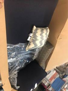 lot 27 image: Naples Grey All-Weather Wicker Right Arm Outdoor Sectional Chair with Navy Cushions by  Home Decorators Collection