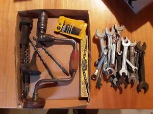lot 82 image: Assorted Wrenches, Hand Drill With Bits