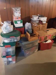 lot 117 image: Large Lot Of Christmas Decor, Lot Of Totes, Christmas Tree.  U-Haul
