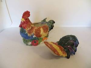 lot 14 image: Pair of Colorful Ceramic Chickens