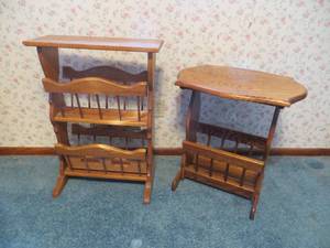 lot 58 image: Two Wooden Side Tables with Magazine Racks
