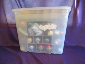 lot 72 image: Storage Tote Full of Christmas Ornaments