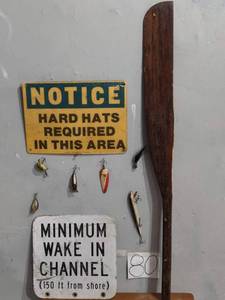 lot 80 image: 2 Signs, Half Paddle, 6 Lures...