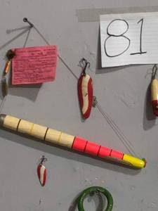 lot 81 image: Antique Lures, Rope, Fishing Licens...