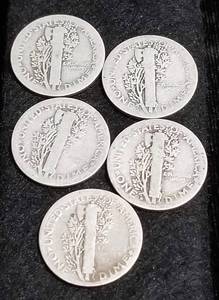 5 MERCURY DIMES 1920-D 1923 1924 1926-D 1927