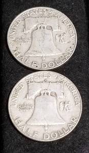 2 FRANKLIN HALF DOLLARS 1954-D 1960-D