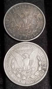 2 MORGAN SILVER DOLLARS 1890-S 1921