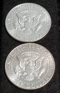2 BU-UNC 1964 KENNEDY SILVER HALF DOLLARS