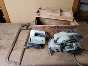 lot 50 image: Vintage Belt Sander, Jigsaw, Large Hacksaw