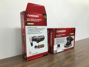 lot 30 image: Mixed Lot Of 2 Husky Air Tools 6in Palm Sander, 14in Angle Grinder