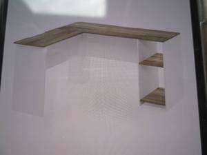lot 313 image: Furinno L- Shaped Desk with Bookshe...