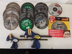 lot 21 image: Saw Blades, Grinding Wheels, Clamps