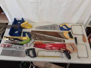 lot 26 image: Large Assortment Of Saws, Blades & Miter Box