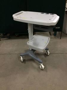 lot 47 image: MSRP $750 Medical Edan Luxury Mobile Trolley - Height Adjustable With Drawer - Great Condition Would Make A Great Mobile Laptop Workstation