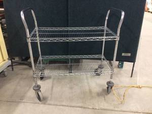 lot 63 image: MSRP $300&nbspNexel Industries NSF Adjustable Wire Shelf Cart, Chrome - 24 x 36 x 40 in. Nice Condition