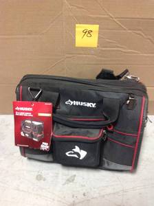 lot 98 image: Husky 16 in. Large Mouth Tool Bag with Tool Wall &nbspin good condition