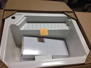 lot 60 image: Glacier Bay All-in-One 27 in. W x 34 in. H x 22 in. D Composite Laundry Sink with Faucet and Storage Cabinet &nbspin good condition