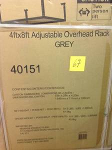 lot 67 image: 42 in. H x 96 in W x 48 in. D Overhead Ceiling Mount Garage Rack not used
