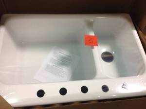 Thermocast Wyndham Drop-In Acrylic 33 in. 5-Hole Double Bowl Kitchen Sink in White not used