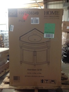 Aberdeen 32 in. W x 23 in. D Corner Vanity in White with Carrara Marble Top with White Sinks by  Home Decorators Collection in good conditions