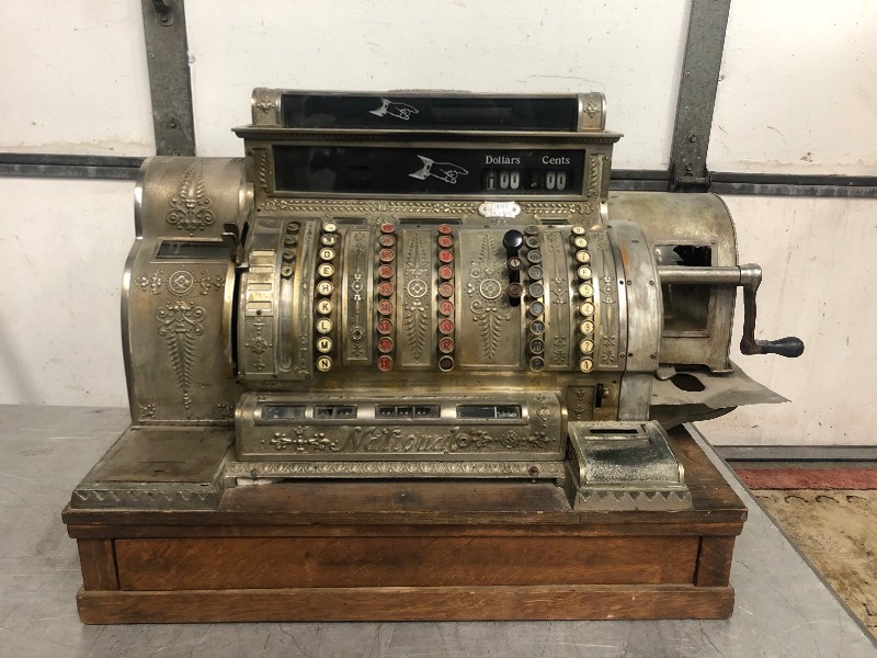 Antique Nickel Plated Brass NATIONAL Cash Register Model 542 w