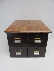 lot 170 image: Vintage 4-Drawer Steel File Cabinet wReclaimed Wood Top