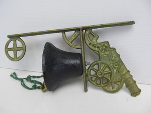 lot 172 image: Outdoor Hanging Brass Dinner Bell wCannon 
