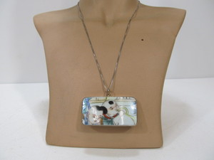 lot 110 image: Antique Chinese Pottery Shard Pendant Necklace wSterling Silver Chain #1