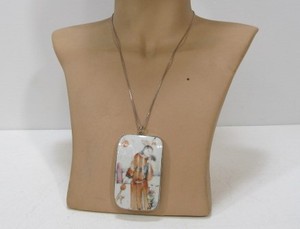 lot 112 image: Antique Chinese Pottery Shard Pendant Necklace wSterling Silver Chain #3