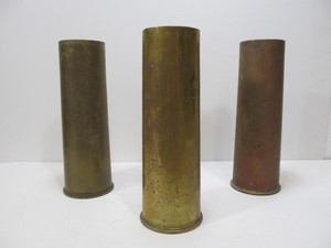 lot 78 image: 3 Large WW1 Era 53mm Brass Artillery Shell Casings