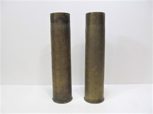 lot 80 image: 2 Large Vintage Solid Brass 75mm Artillery Shell Casings