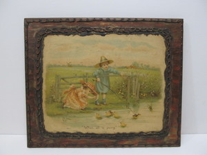 lot 85 image: Antique Litho Print on Wood - When All is Young