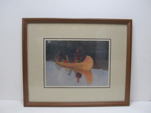 lot 86 image: Framed FREDERICK REMINGTON Men In Canoe Print