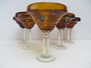 lot 95 image: Very Nice Vintage Hand Blown Amber Art Glass Glasses 
