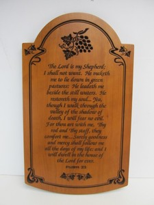 lot 127 image: Large Solid Cherry Wood Biblical Wall Hanging - Psalm 23