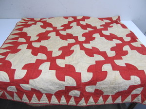 lot 46 image: Antique Red & White Patchwork Quilt