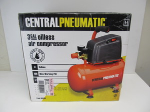 lot 29 image: Brand New CENTRAL PNEUMATIC 3 Gallon Oil-Less Air Compressor