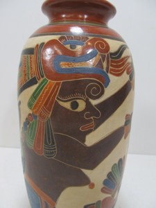 lot 208 image: Vintage AztecMayan Colorful Handmade Vase