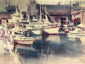 lot 156 image: Large Framed Signed & Numbered DULUTH Marina Print by MN Artist Cheng-Khee Chee