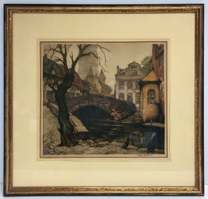 lot 61 image: Old Vintage Hand Signed Numbered Colored Etching by Alfred Van Neale