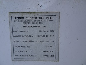 lot 28 image: Remco Electrical Mfg. model RPG100TG 50HP 3 phase converter