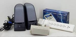 lot 60 image: Computer Speakers, Weather Alert Radio & Power Strips