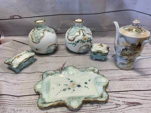 Hand Pained Antique Vase Set & Tea Pourer (very old)