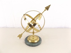 Brass Globe with Arrow on Marble Base Decor